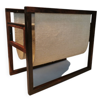 Magazine/newspaper rack in rosewood and canvas, by Kai Kristiansen for Sika furnitures 1960s