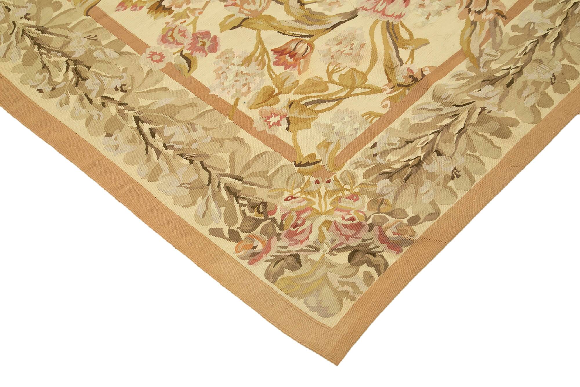 Handmade European Vintage Aubusson Kilim 266 cm x 366 cm
