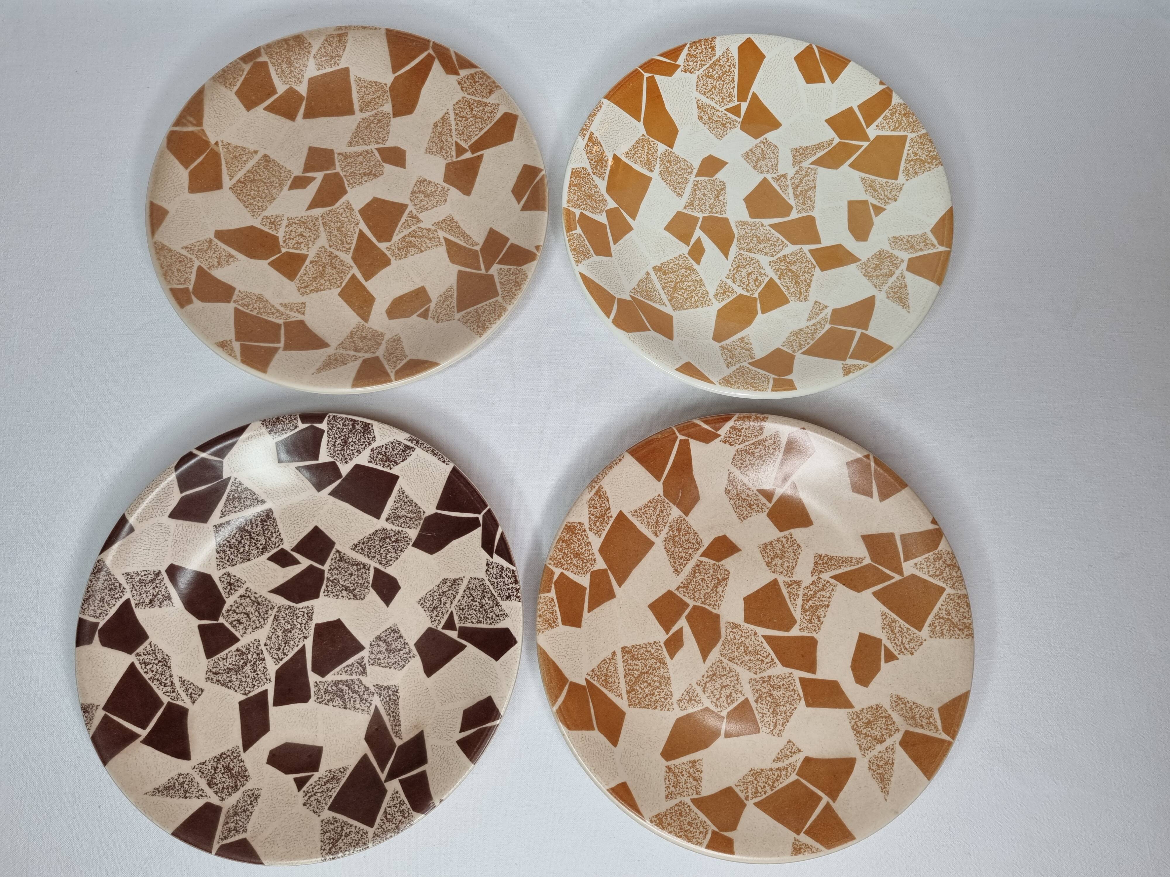 Set of four Terrazzo plates matched with gien earthenware, 22.5 cm