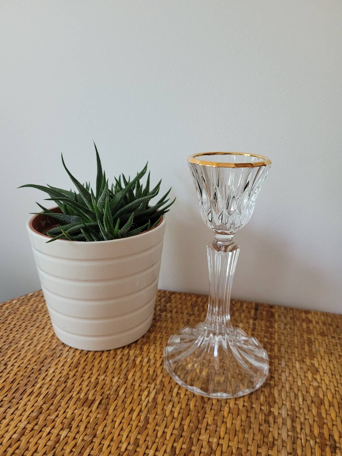 Crystal candlestick with golden rim