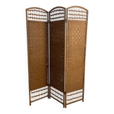 Vintage rattan and woven wicker screen – 3 panels – 1970s