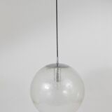 Large glass globe pendant light with bubbles and chrome by Peil & Putzler, Germany, 1970s.