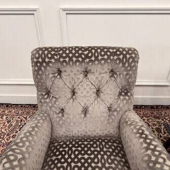 Set of Chesterfield armchairs velvet pattern grey