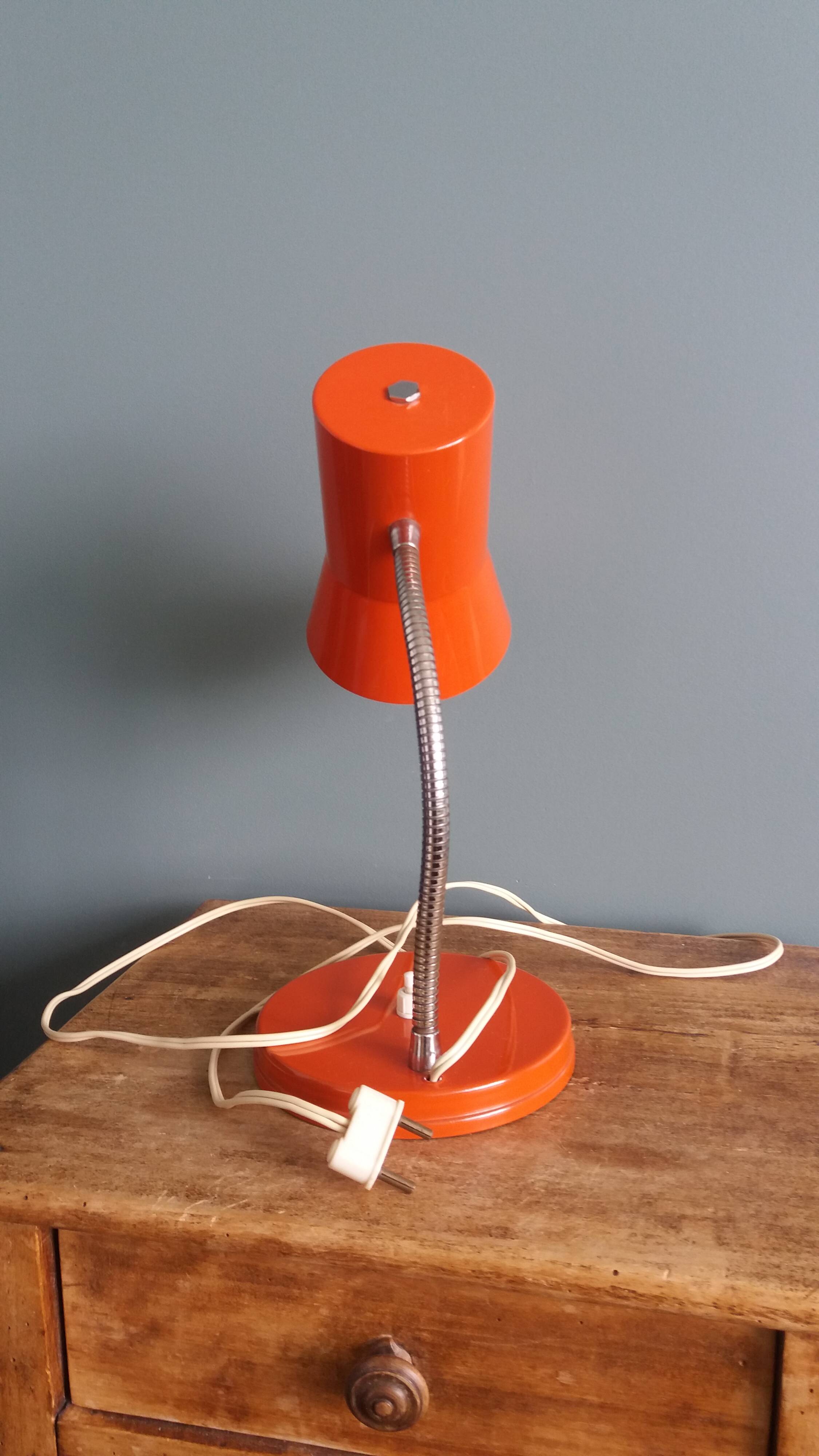 Lampe de bureau flexible années 70 orange