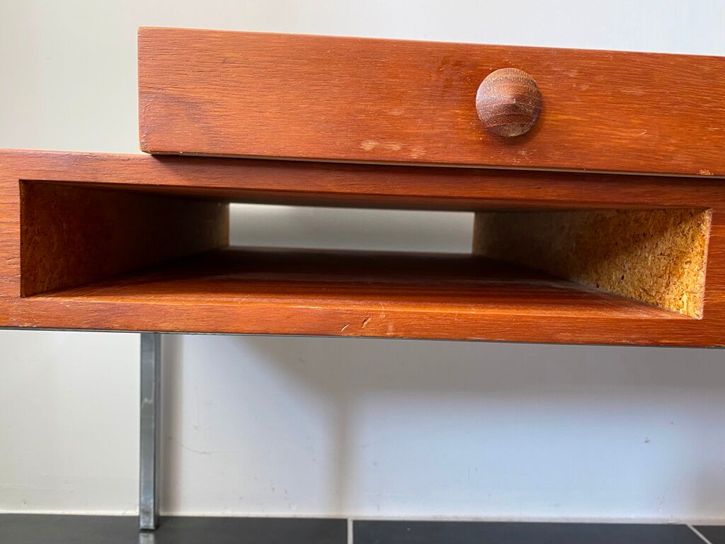 Table basse teck scandinave pieds chromés vintage 1960
