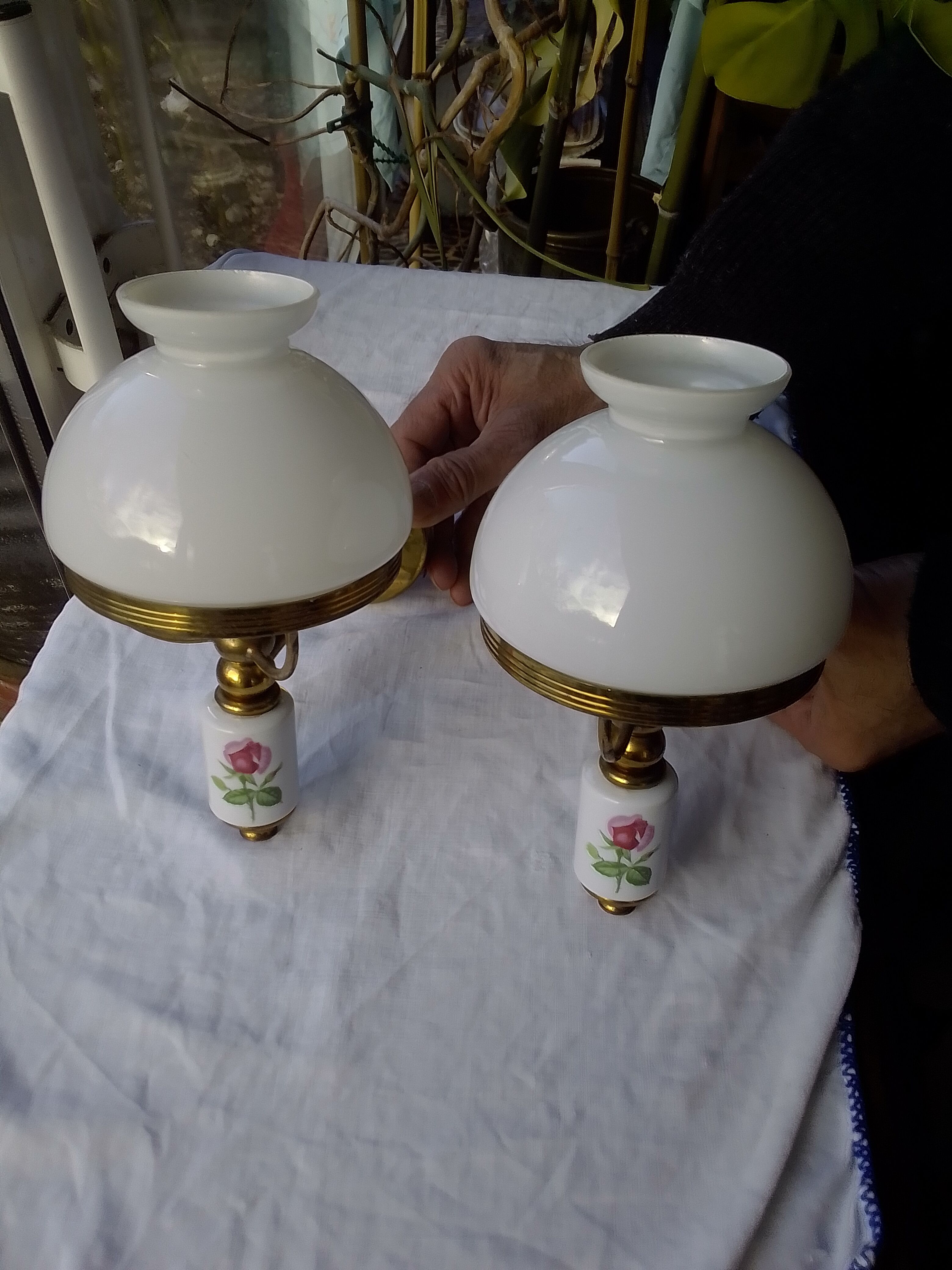 Pair of porcelain brass sconces