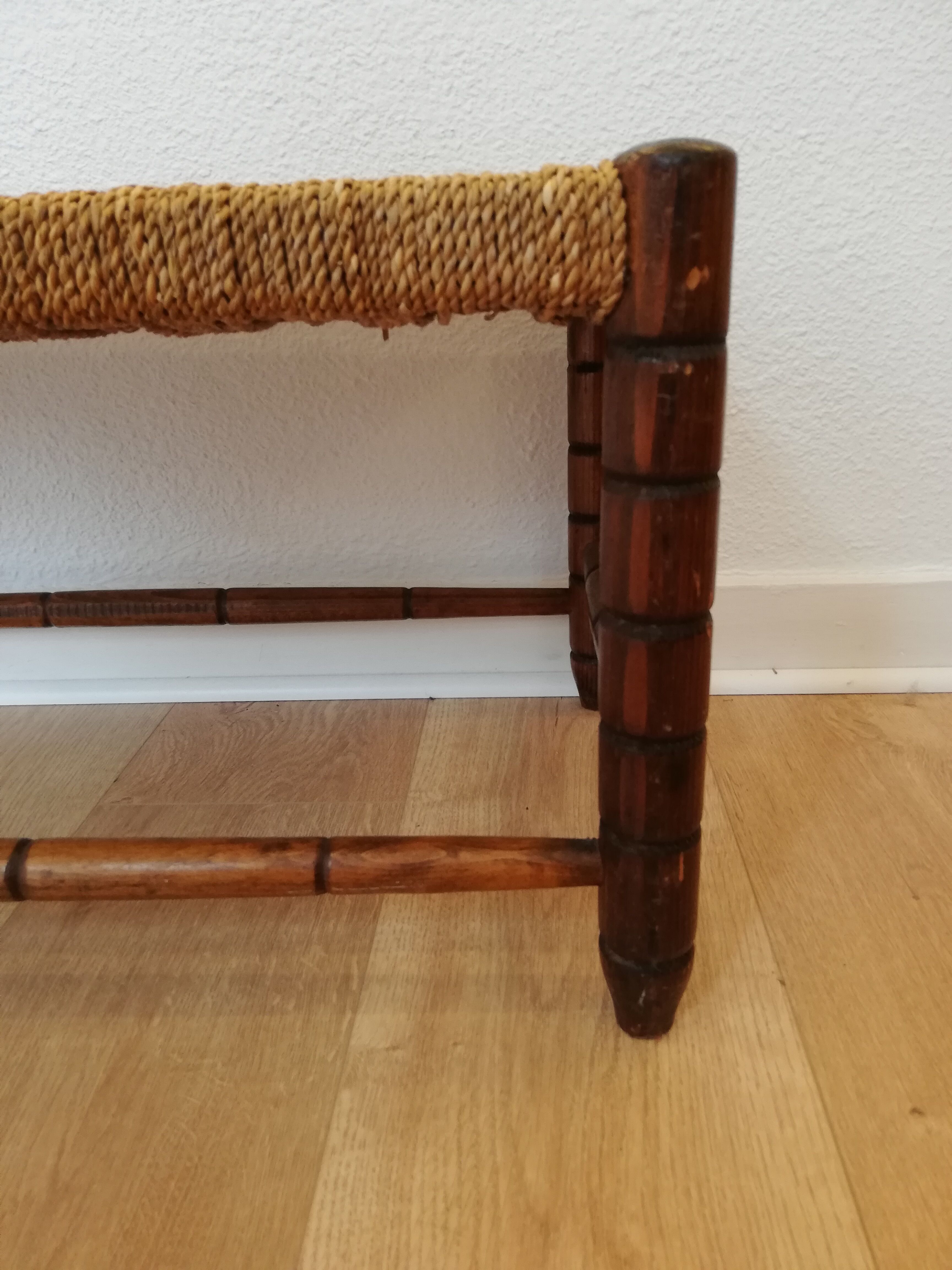 Banc en bois assise en corde 1950