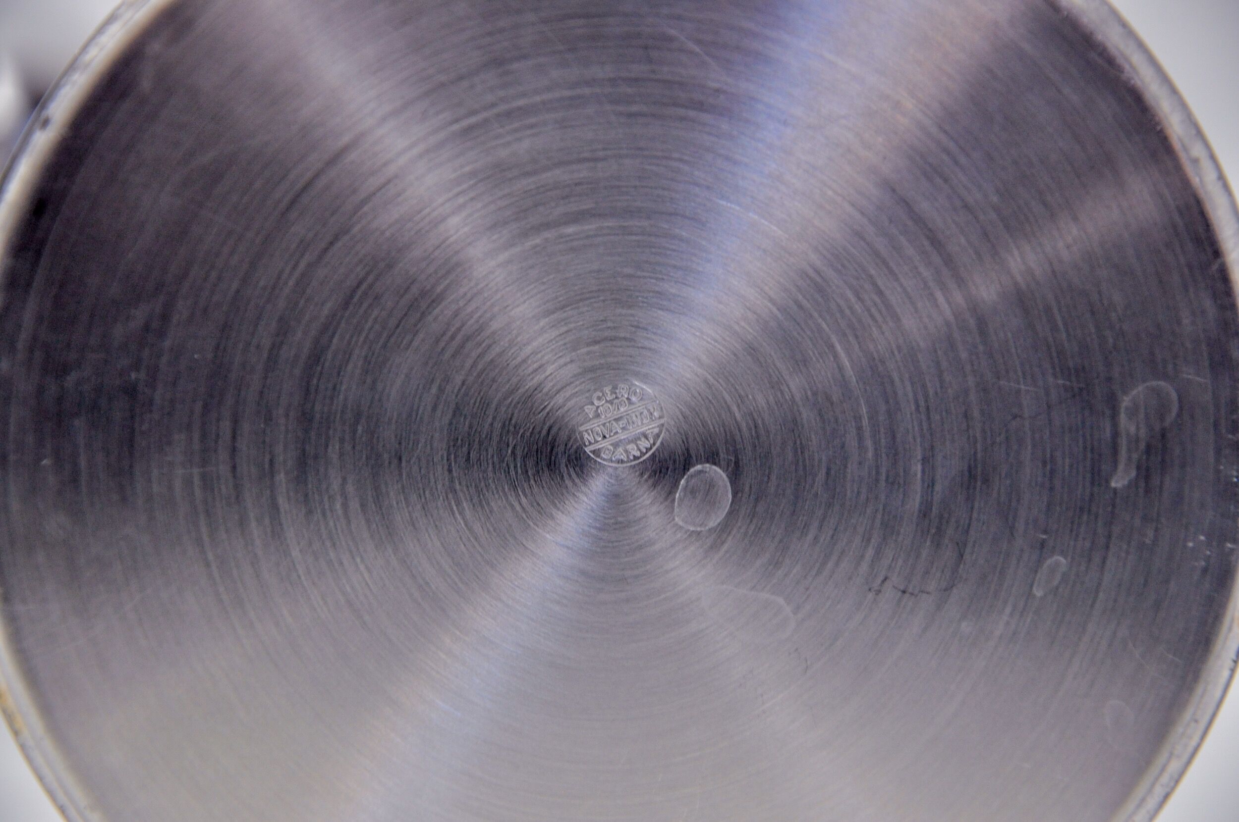 Pair of art deco candlesticks in stainless steel 3 flames and blue stones, Spain, 1970