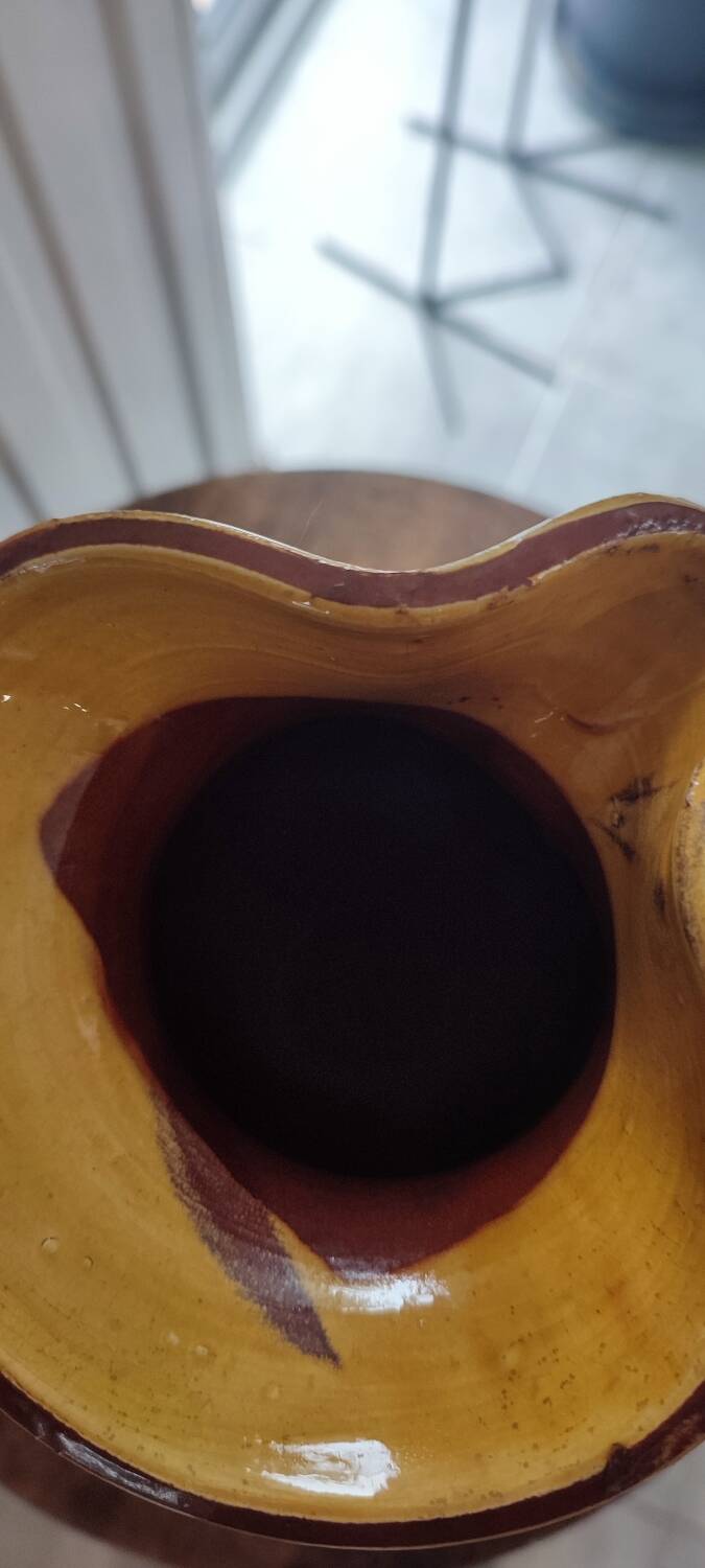 Large vintage enamelled terracotta pitcher