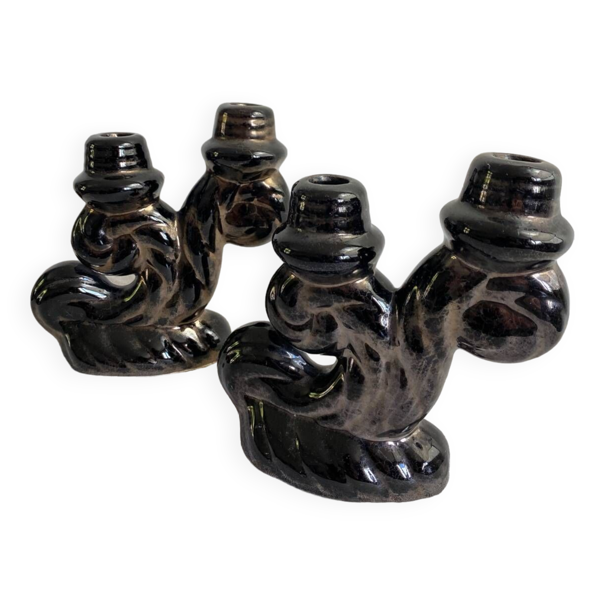 Pair of Vallauris iridescent ceramic candle holders