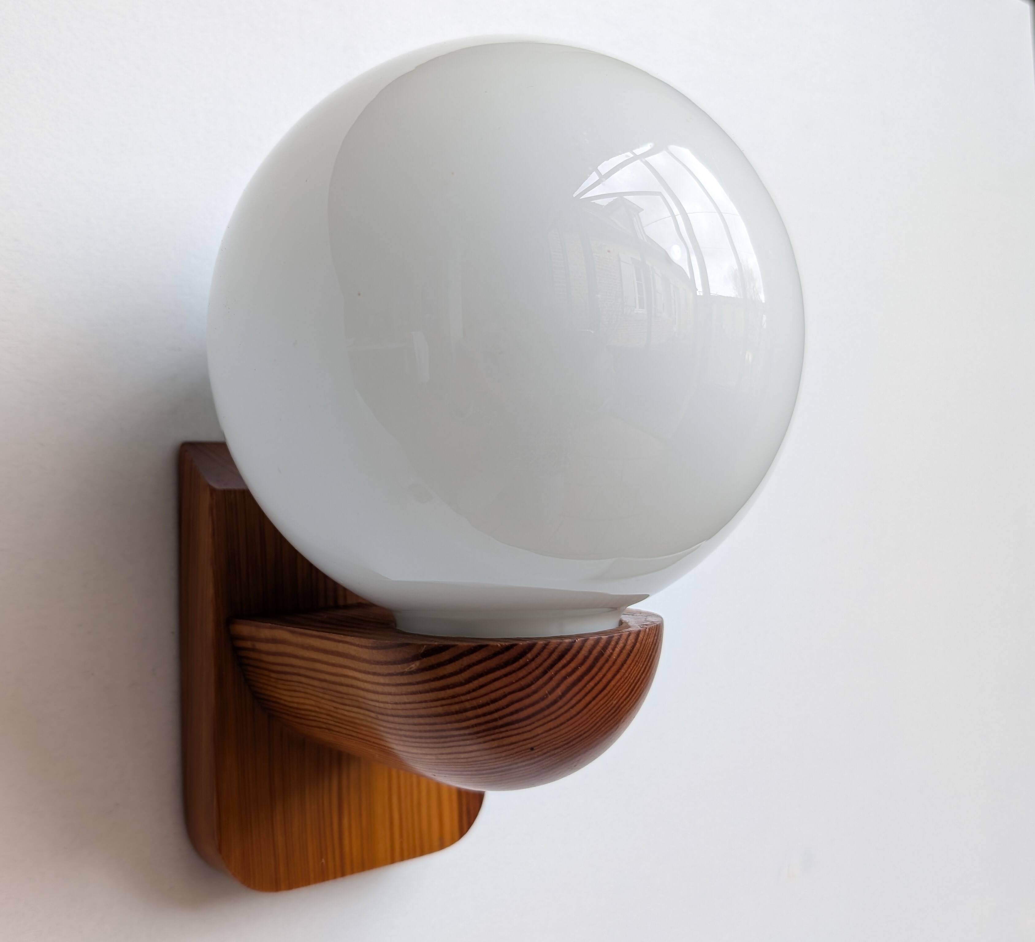 Pair of solid pine and opaline wall lights