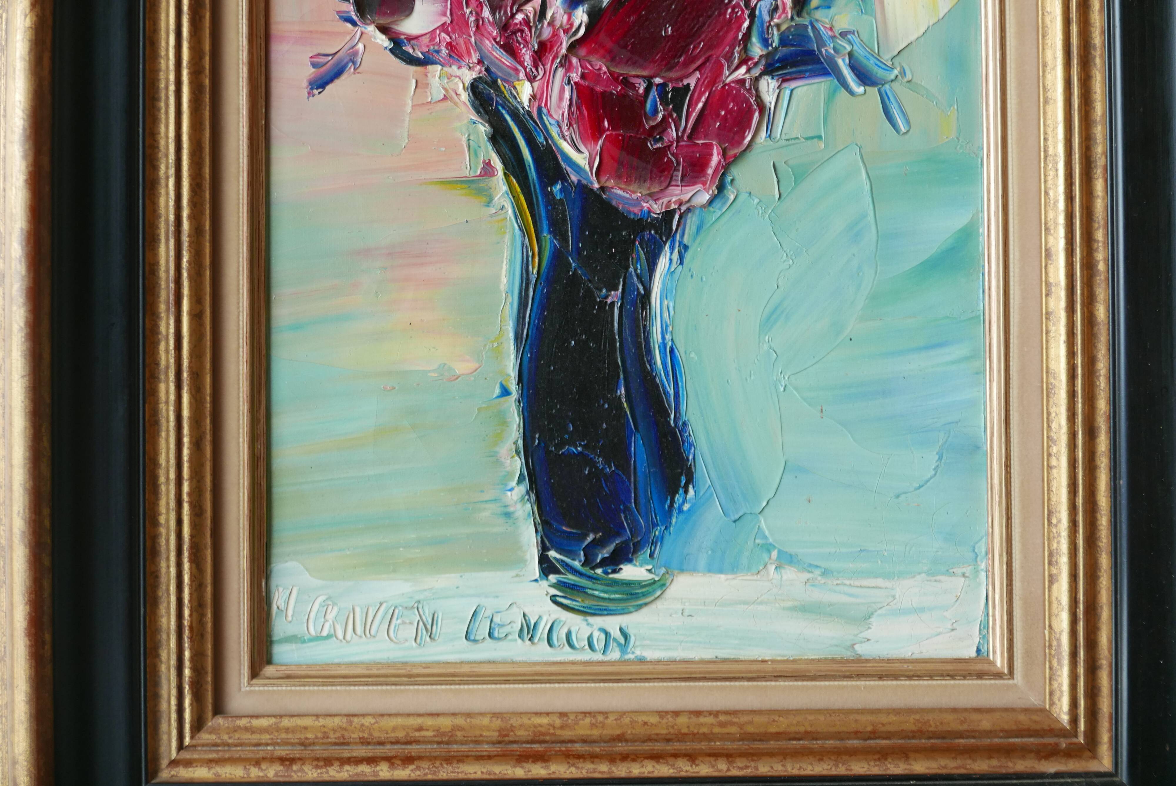 Signed oil painting: bouquet of flowers, 70s