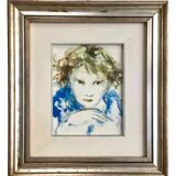 Old painting portrait of a little girl