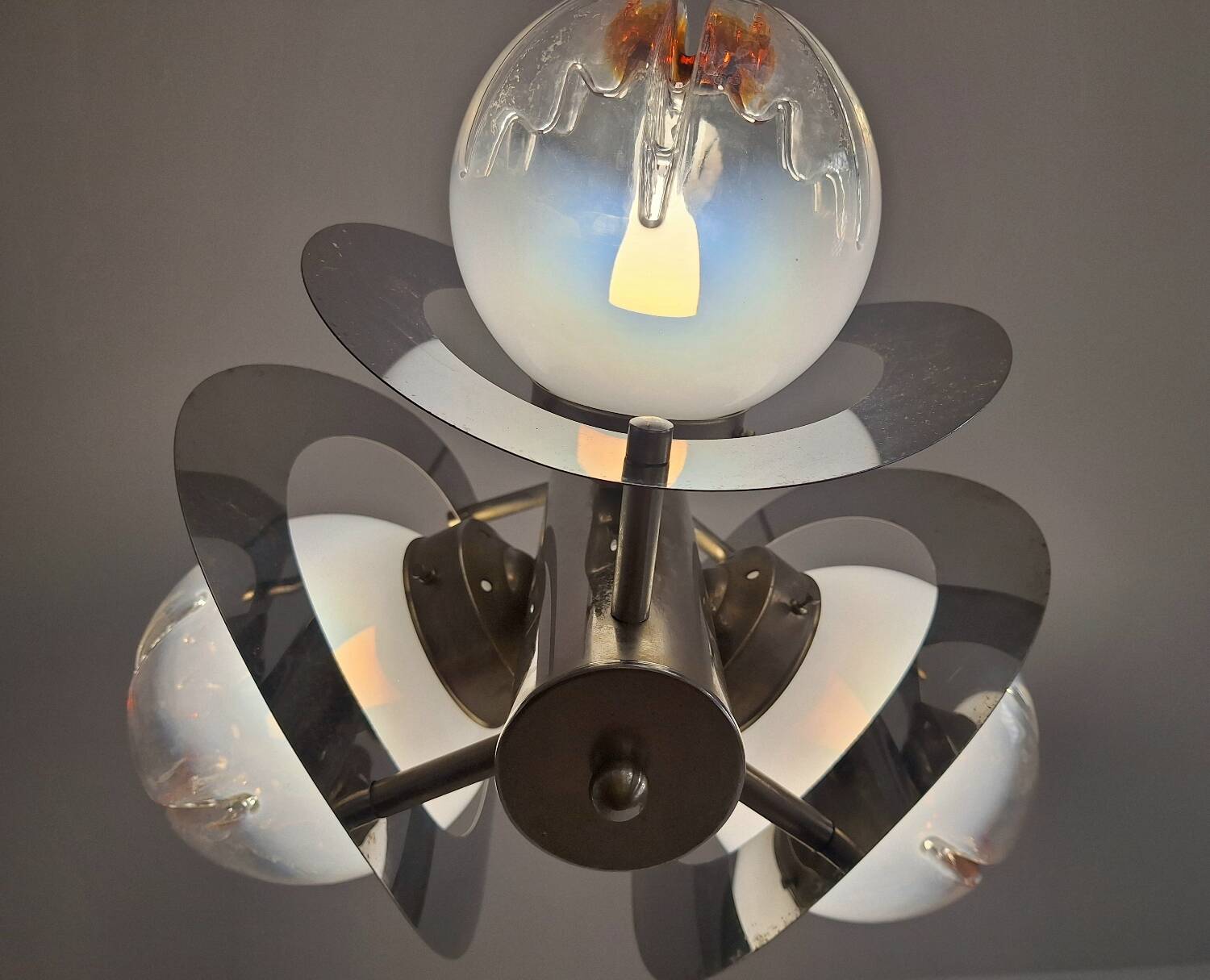 Vintage Mazzega chandelier in Murano glass, designer pendant light