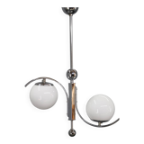 Czechoslovak Art Deco chrome chandelier with opaline glass, 1930s