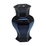 Hexagonal ceramic vase enamelled black France