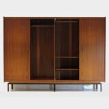 Large vintage mid century teak design wardrobe with sliding doors, 1960s