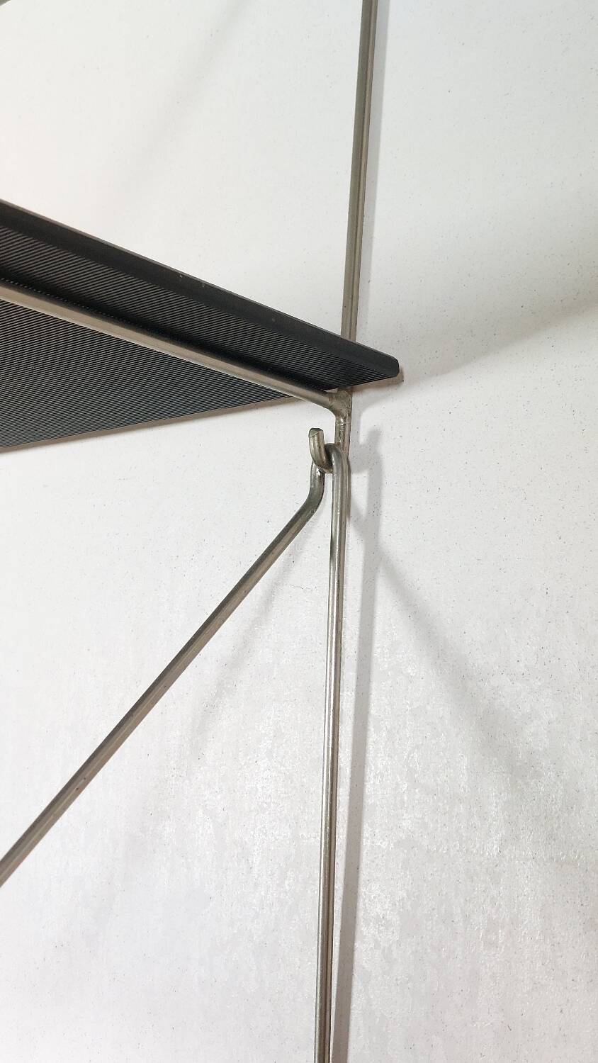 Vintage mid century loop shelf black glass metal