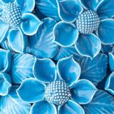 Turquoise glazed ceramic floral table lamp from Manises mid-century, with a new silk shade.