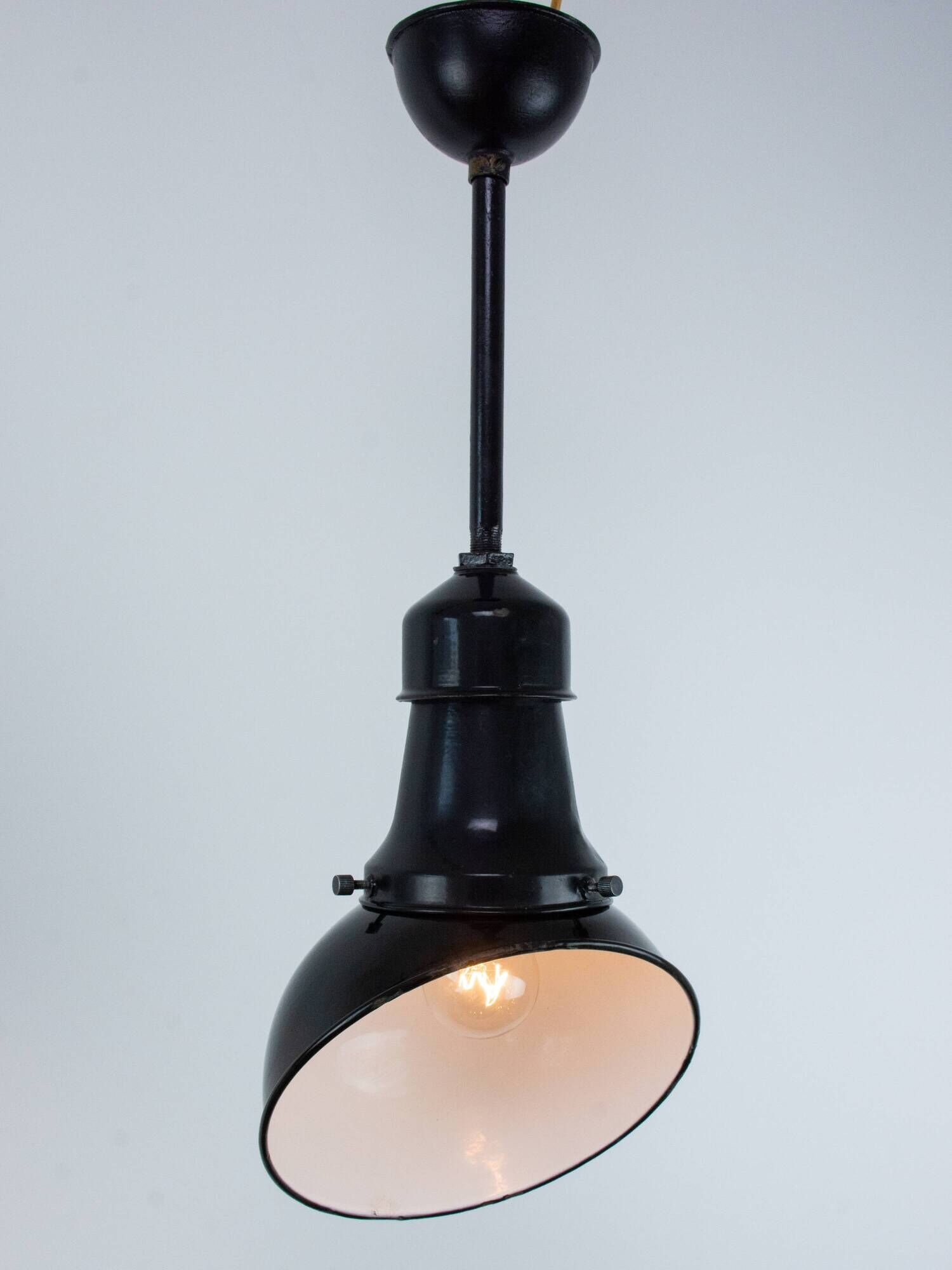 Set Of 2 Vintage Industrial Angled Enamel & Metal Black Lamps