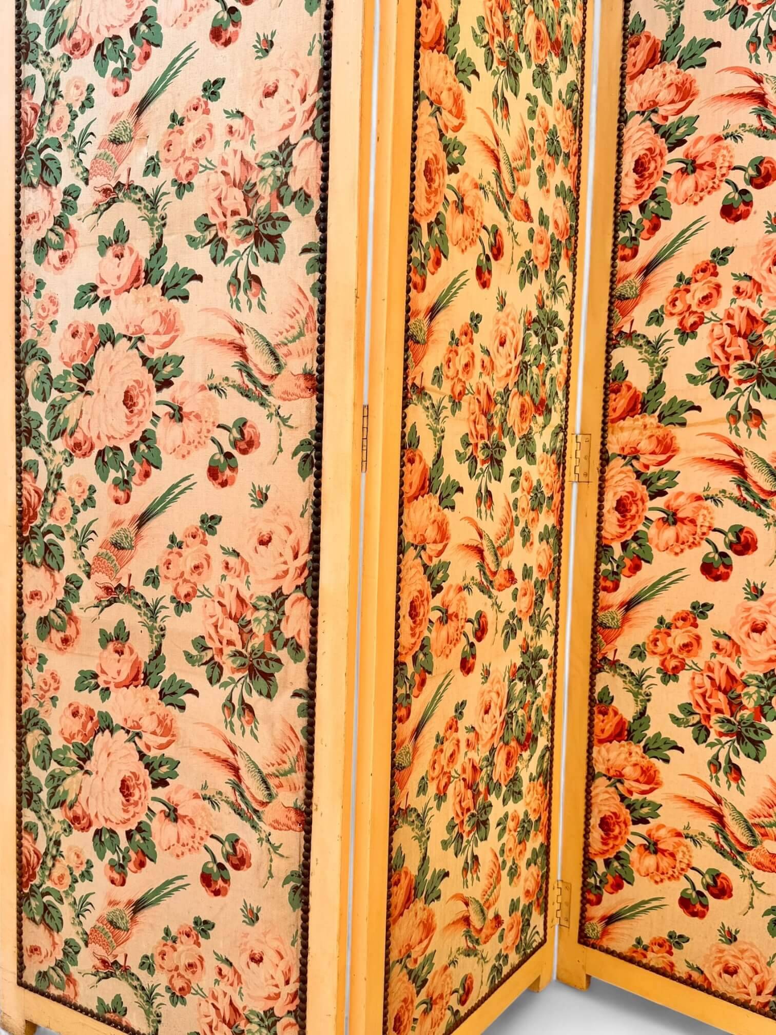 Antique 4-panel floral screen
