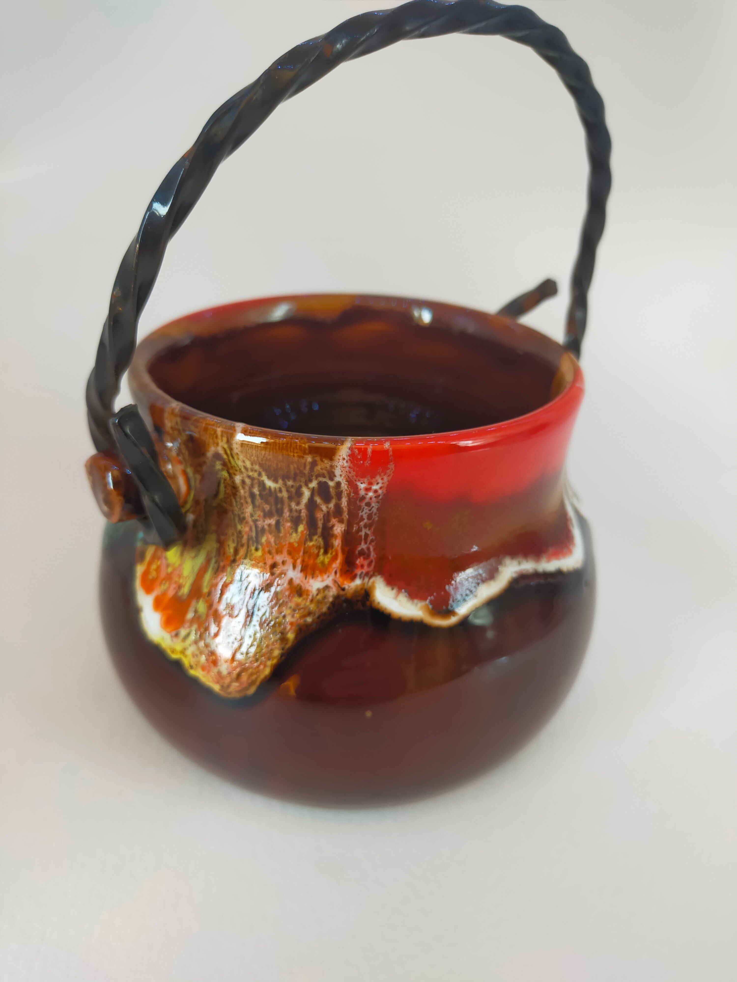 Valauris ceramic cauldron signed