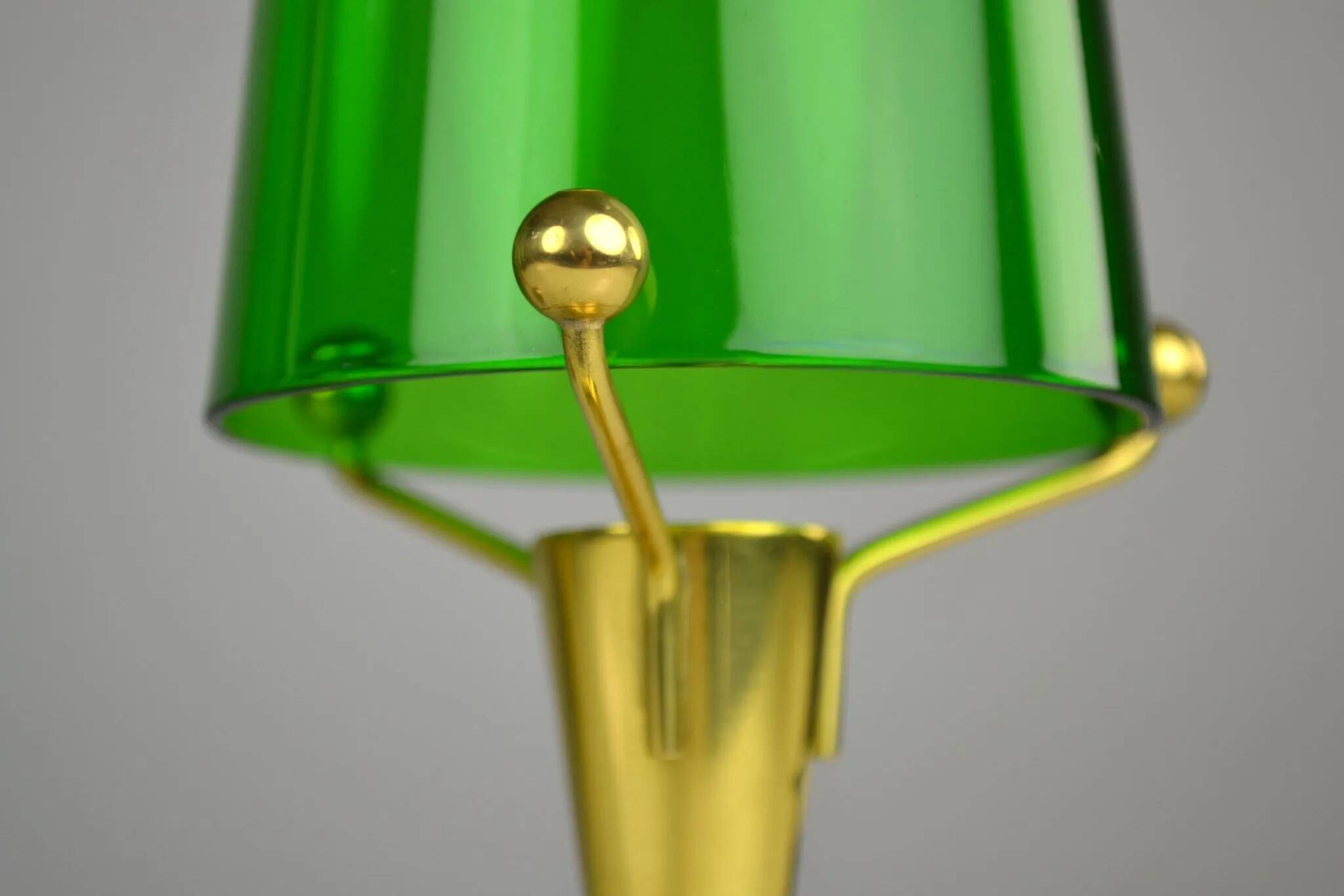 Pair of Brass & Green Glass Candleholders — Gunnar Ander for Ystad-Metall, Sweden, 1960s