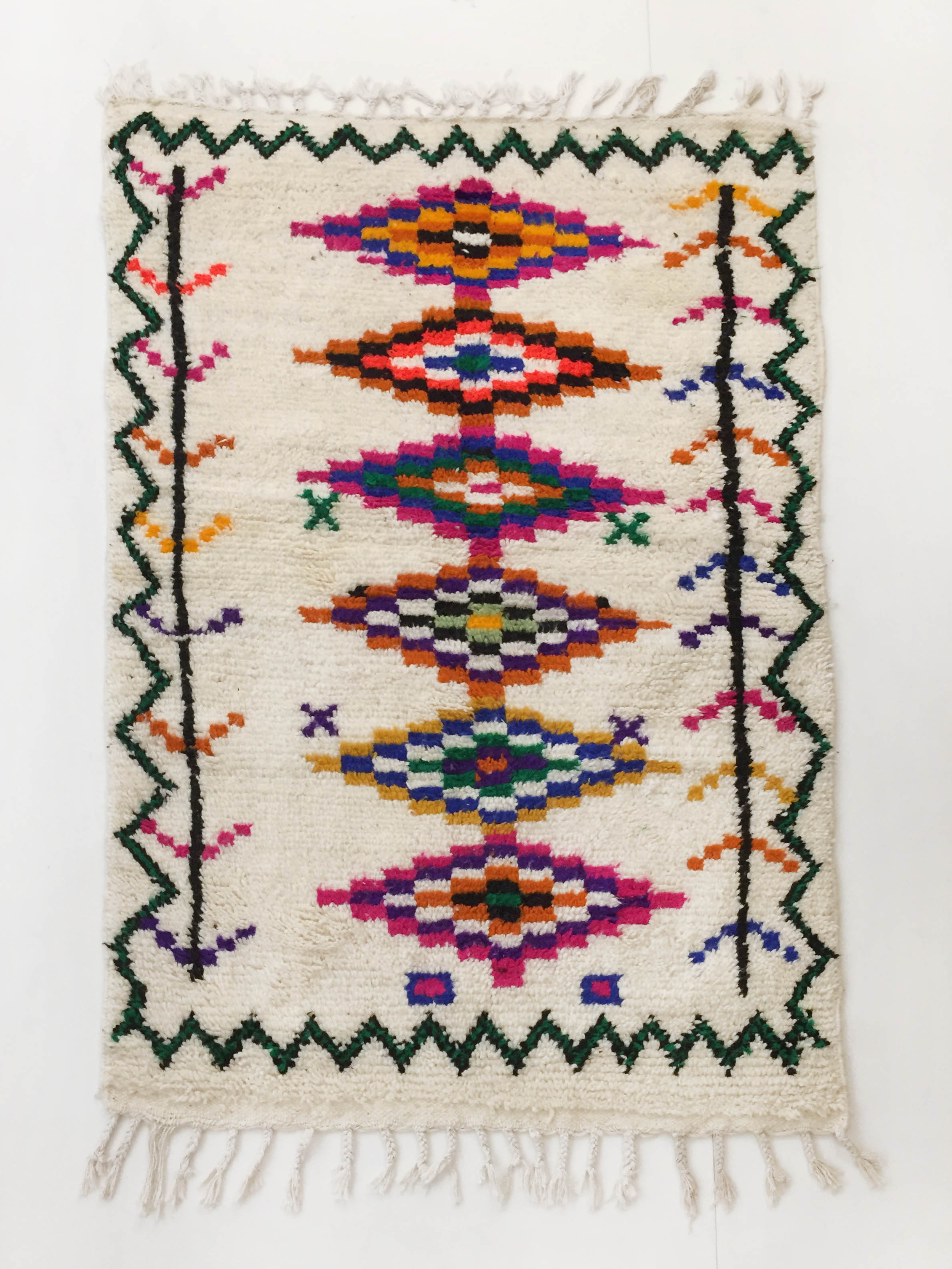 Moroccan Berber carpet azilal ecru with colorful patterns 172x105cm