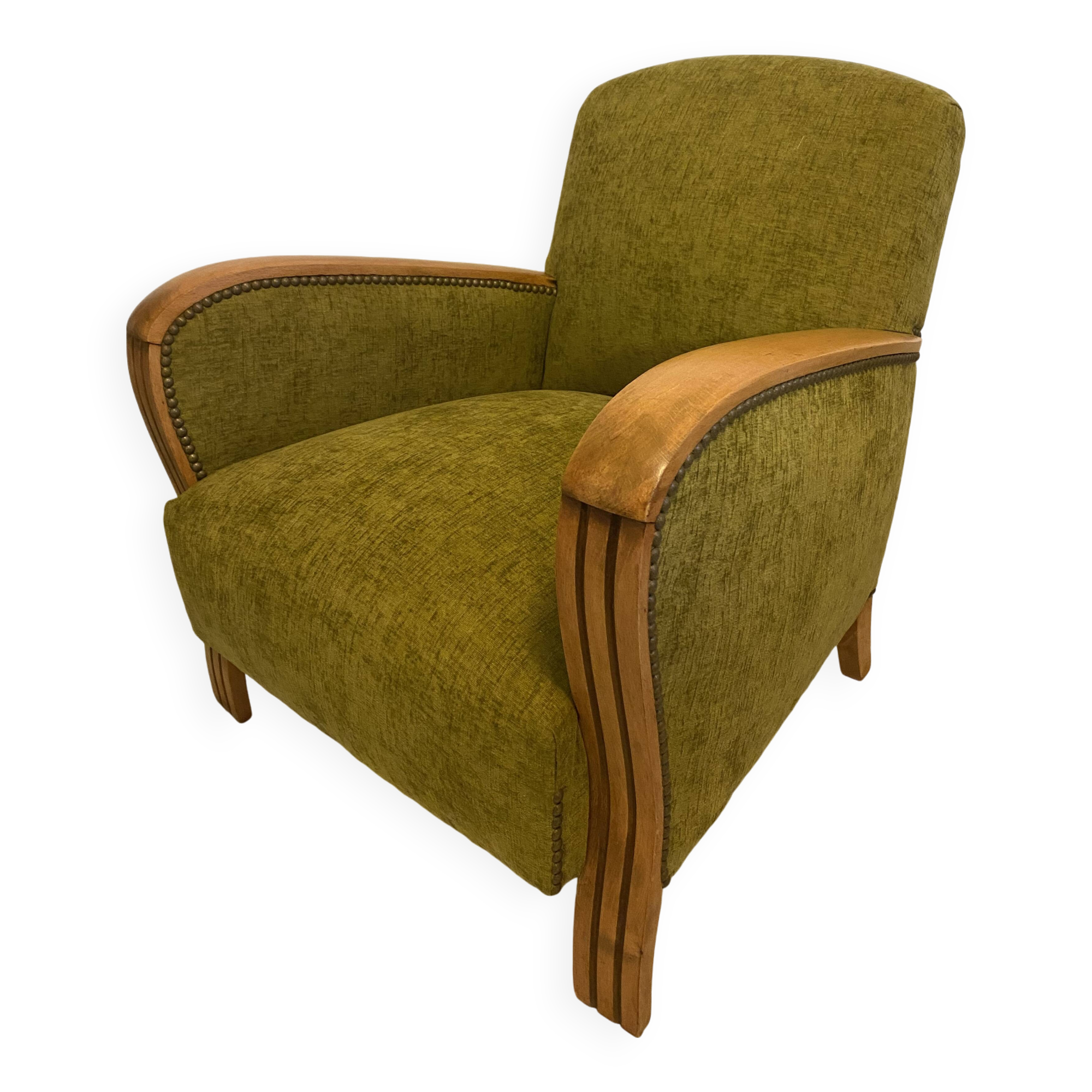 Fauteuil Art Déco en tissu vert