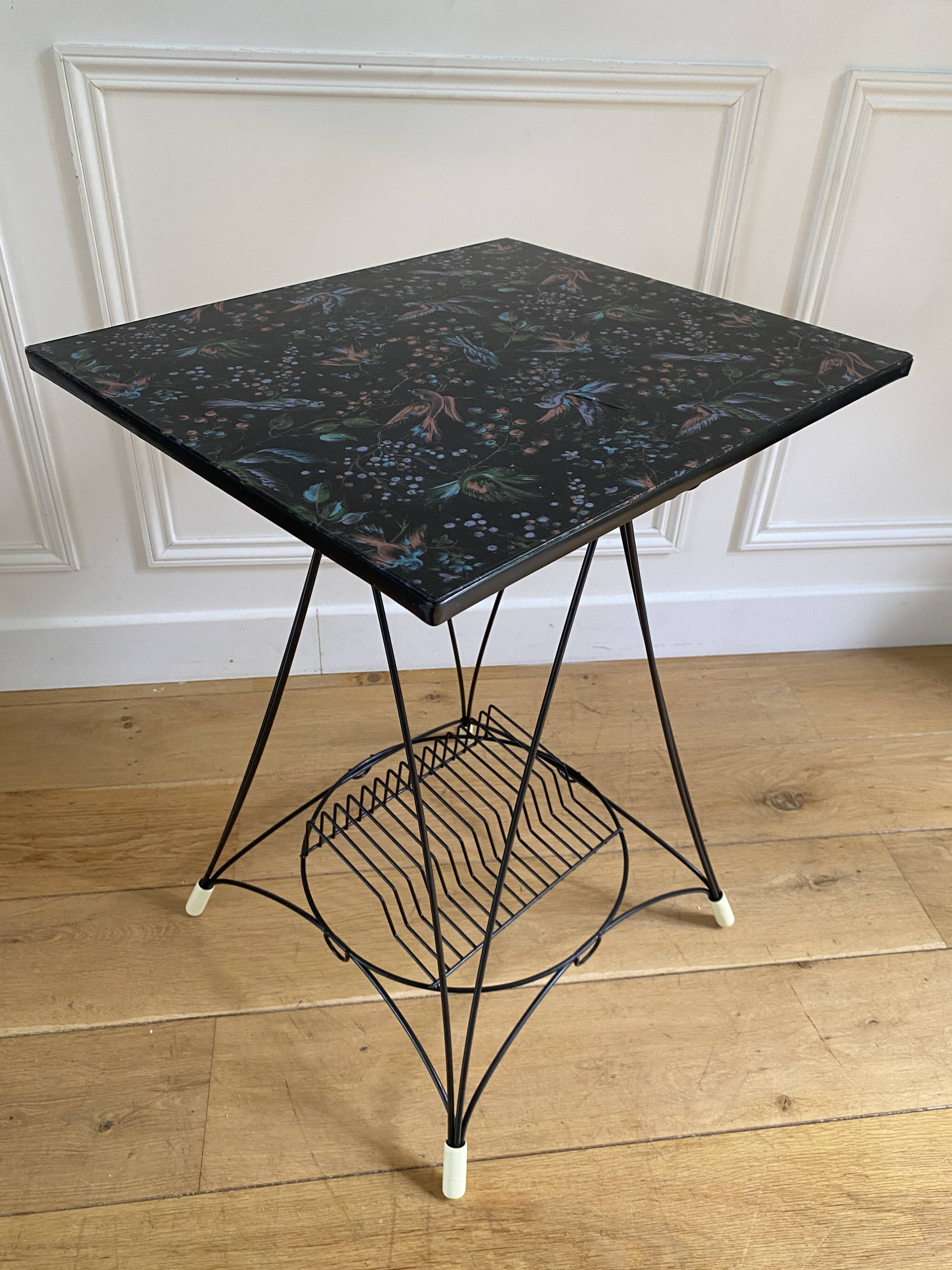 Table basse vintage porte-revues – Table vinyles vintage - Décor d'oiseaux