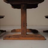 Table and pair of benches in solid pine – France, circa 1970