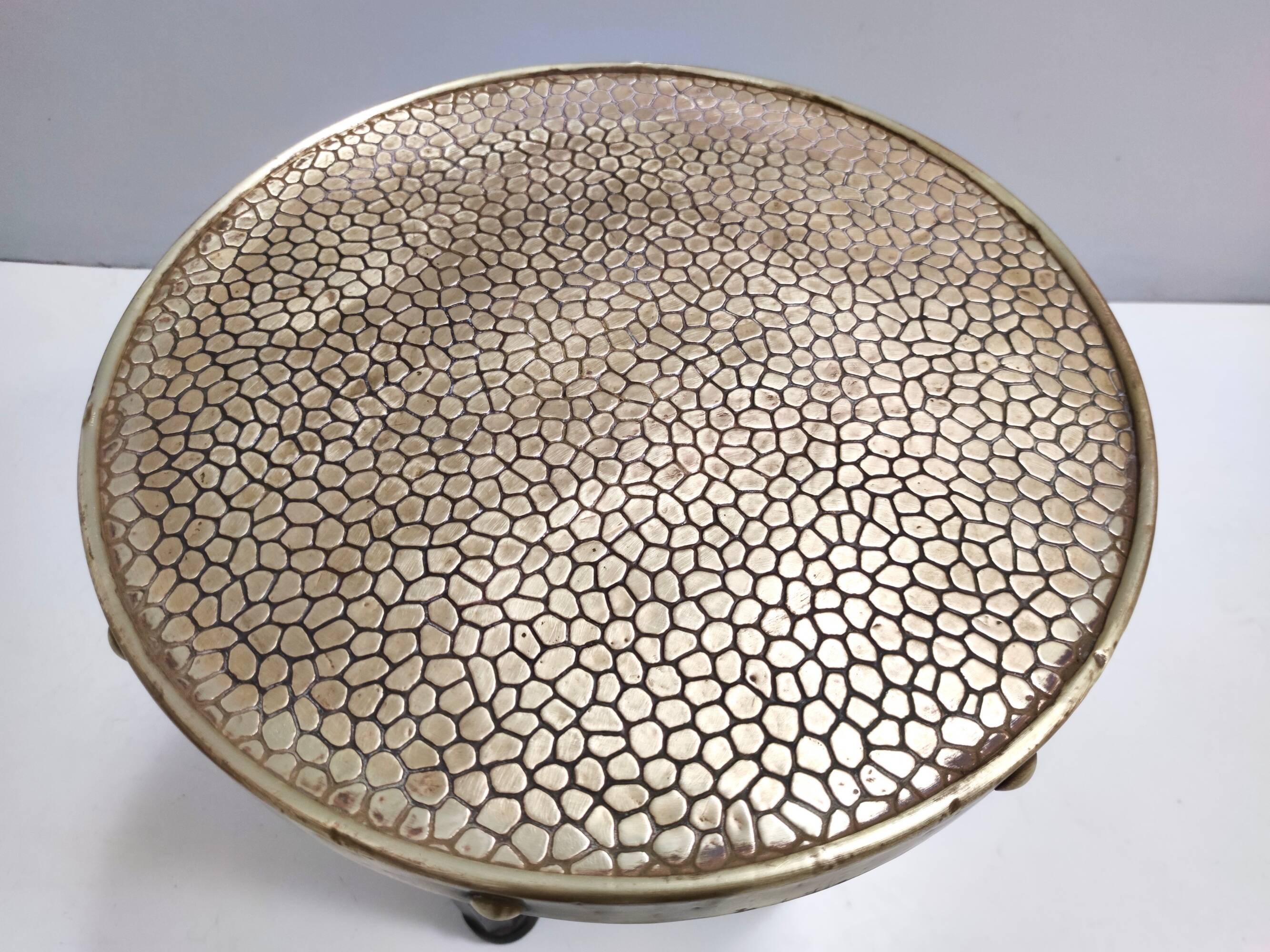 Secessionist Durmast Coffee Table with a Shelf and a Round Brass Top, Austria