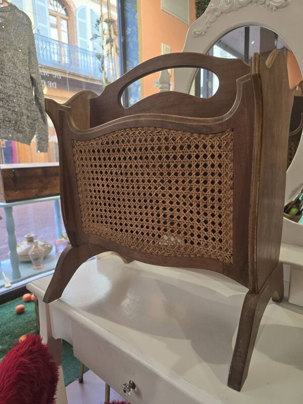 Porte revue vintage bois canné