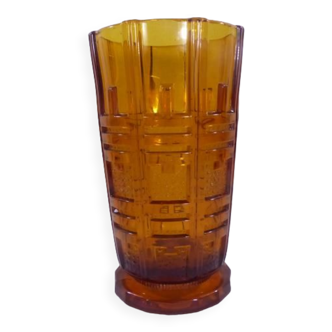 Amber vase art deco luxval 1935 model 92 of val saint lambert (belgium)