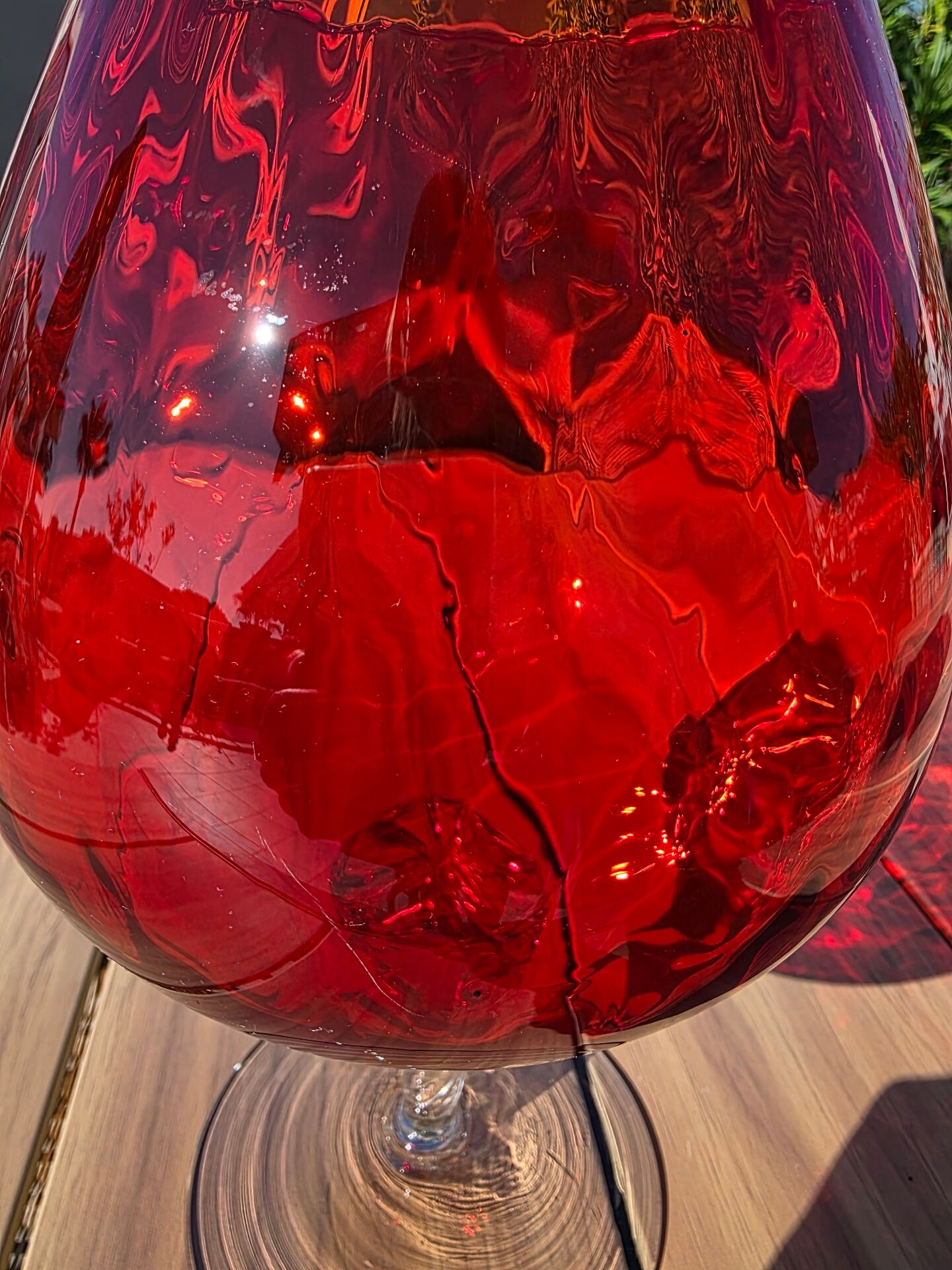 Giant glass 29 cm Empoli ruby red vintage blown glass