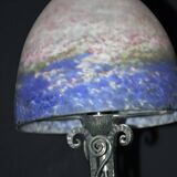 Lamp circa 1925, lampshade signed Muller Frères, wrought iron base