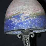 Lamp circa 1925, lampshade signed Muller Frères, wrought iron base