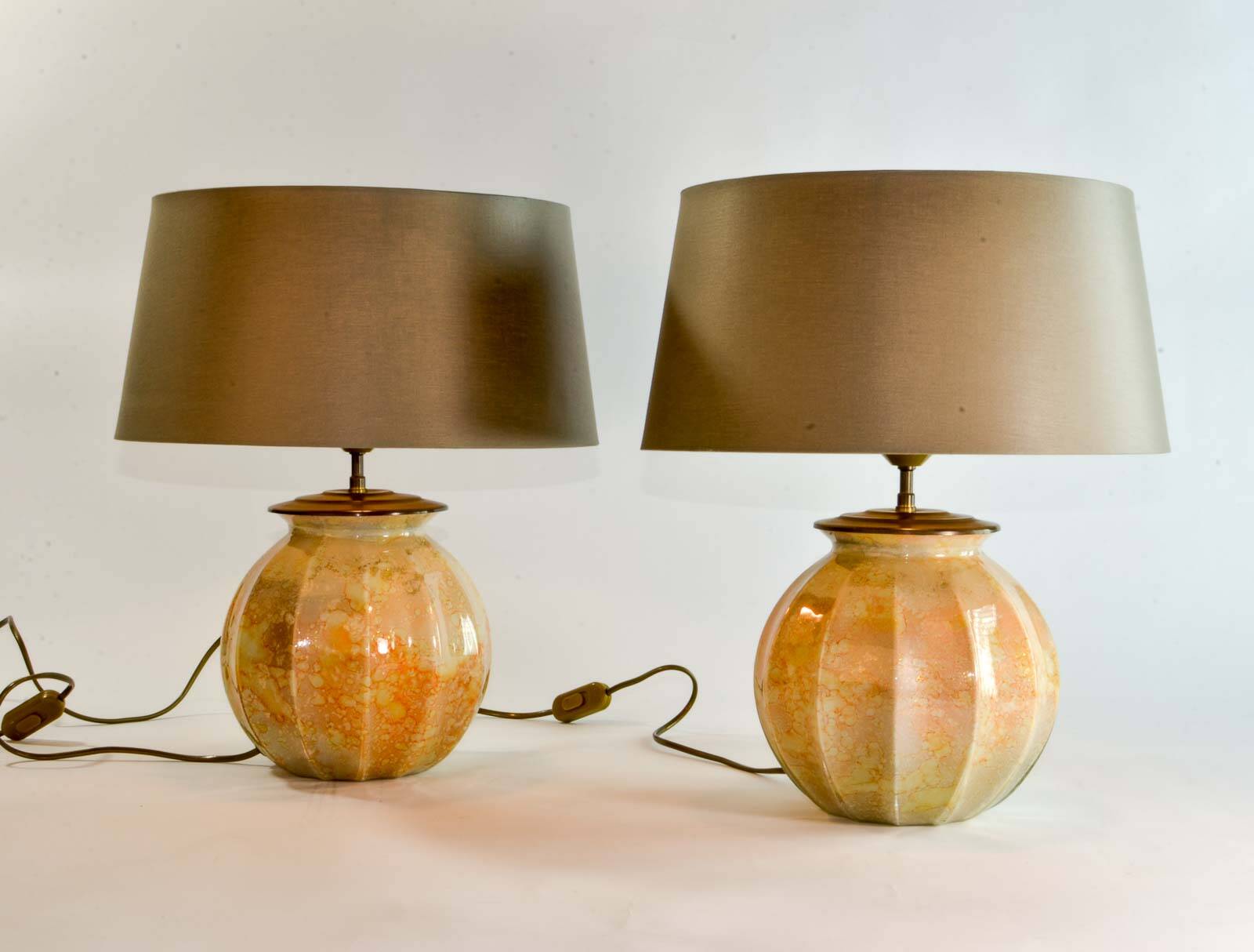 Stunning Pair of French Handmade Glass Laque Line Table Lamps, 1970s