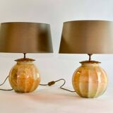Stunning Pair of French Handmade Glass Laque Line Table Lamps, 1970s