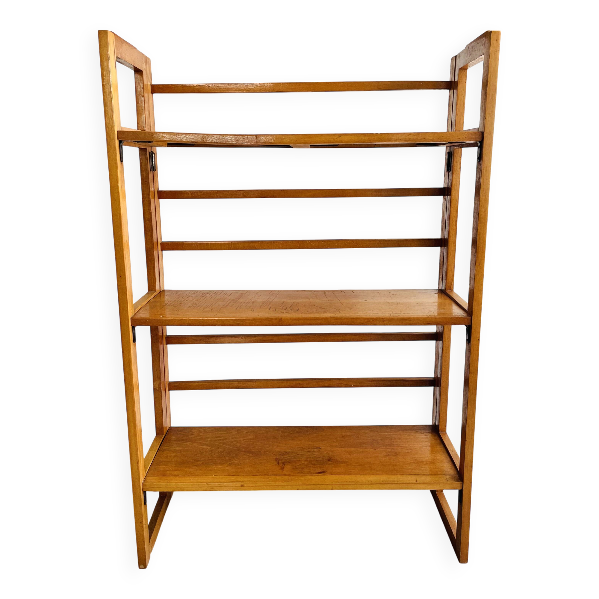 Folding bookcase in varnished wood, Scandinavian vintage style from the 1970s