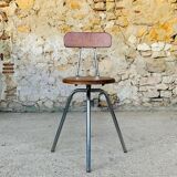 Vintage industrial metal and wood stool with adjustable swivel seat, 1960's