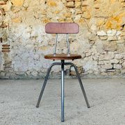 Vintage industrial metal and wood stool with adjustable swivel seat, 1960's