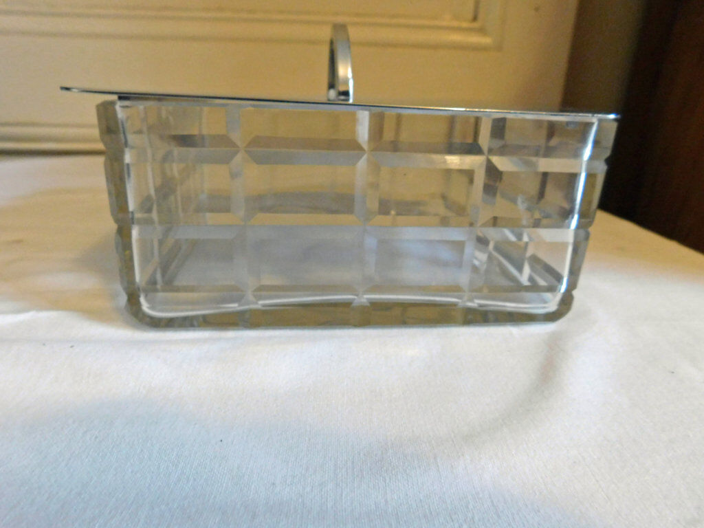Old cut glass and vintage metal 70s biscuit box