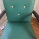 2 wooden and green skai club bridge armchairs