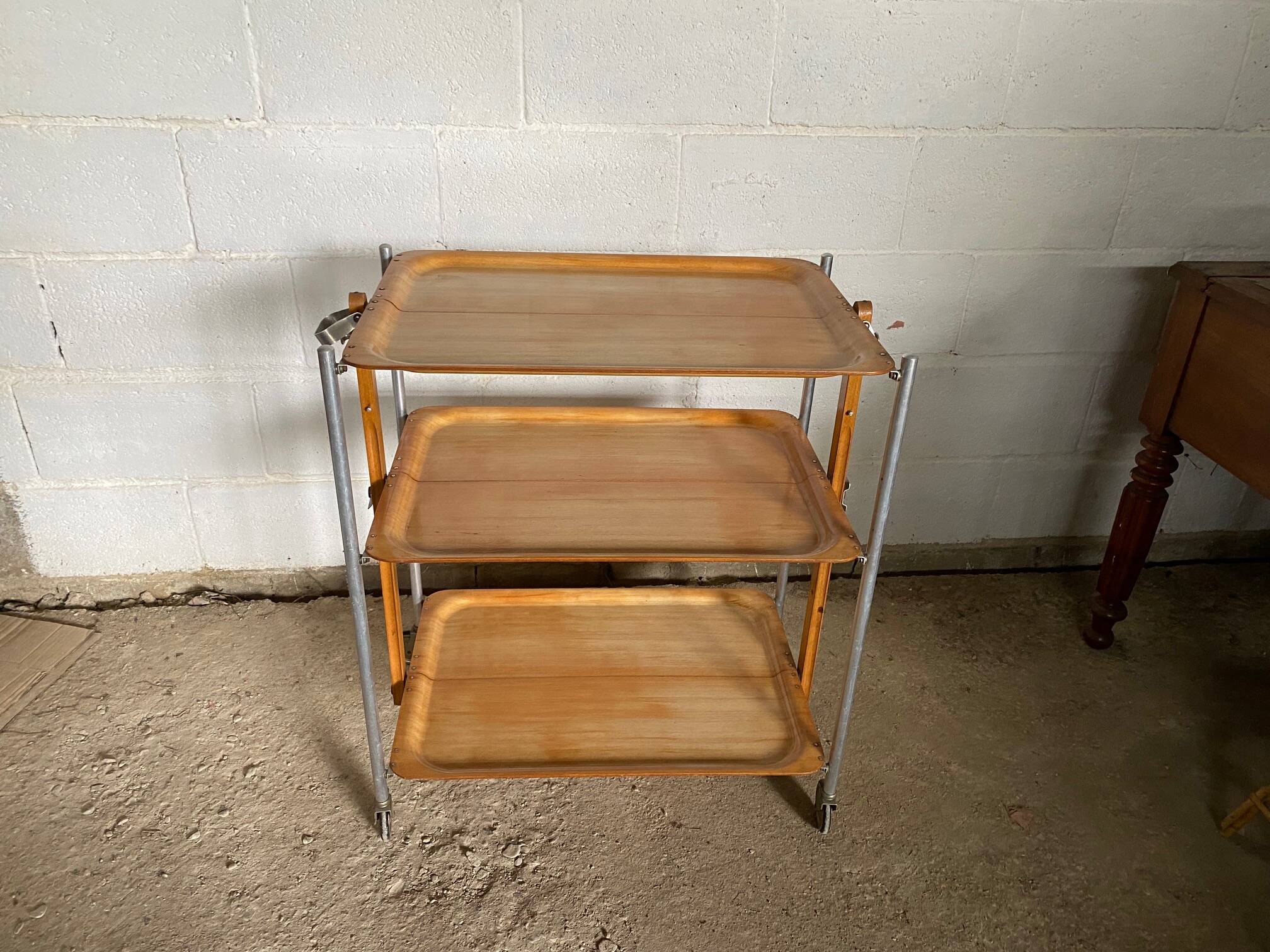 Vintage 1960s folding bar trolley on wheels