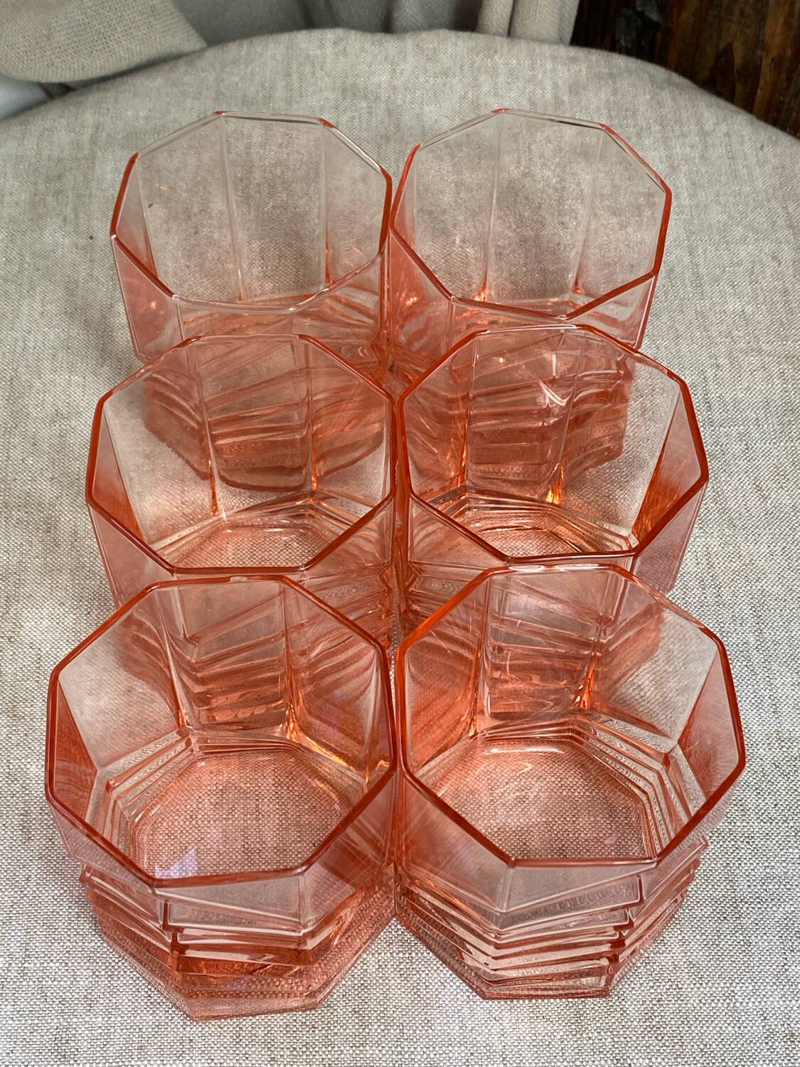 Art Deco Pink Glass Whiskey Glasses