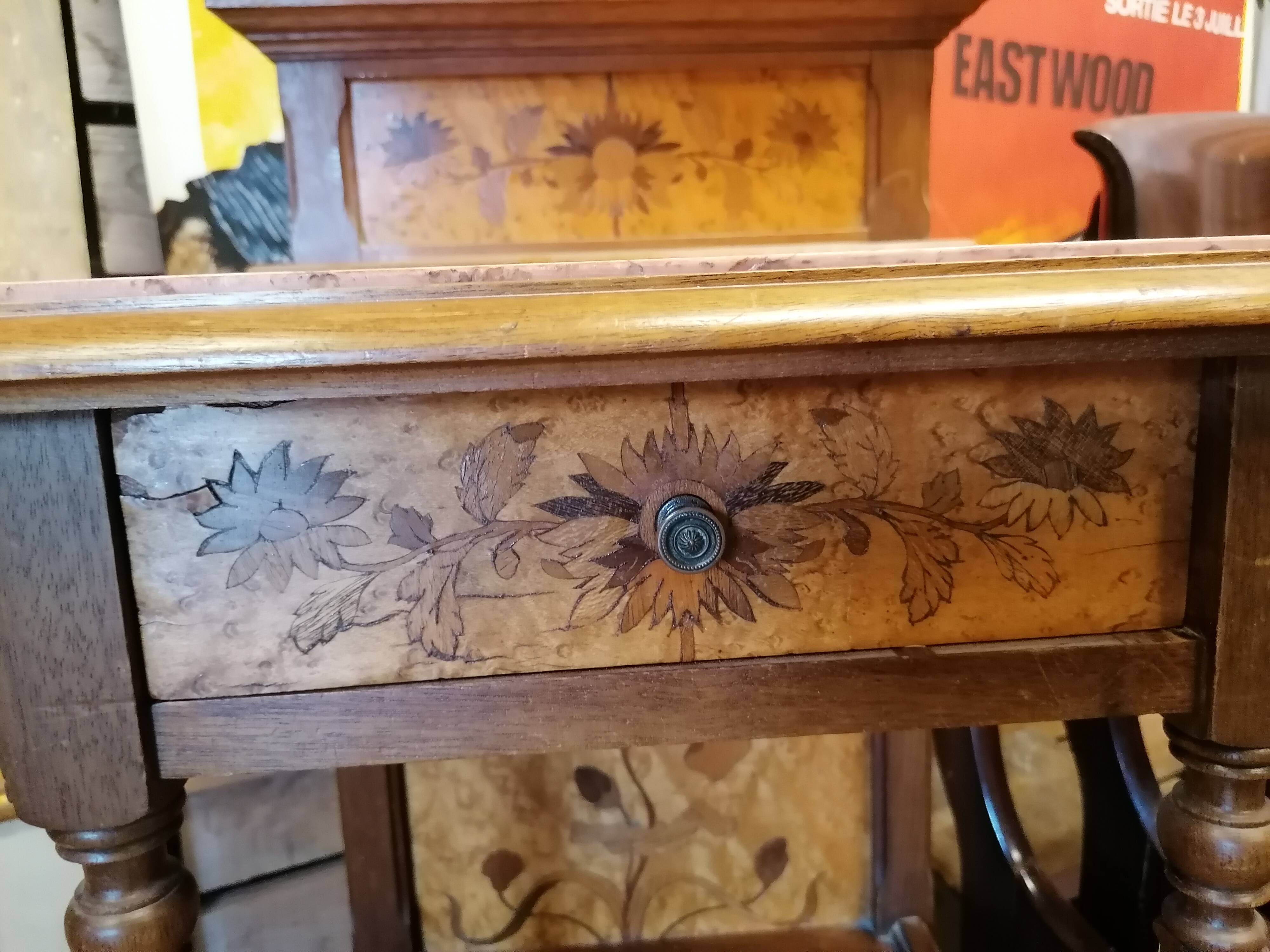 Art Nouveau marquetry bedside table