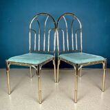 French vintage dining set in imitation bamboo brass with 4 chairs and table, 1970s, set of 5.