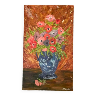 Oil painting on canvas still life bouquet signed vintage