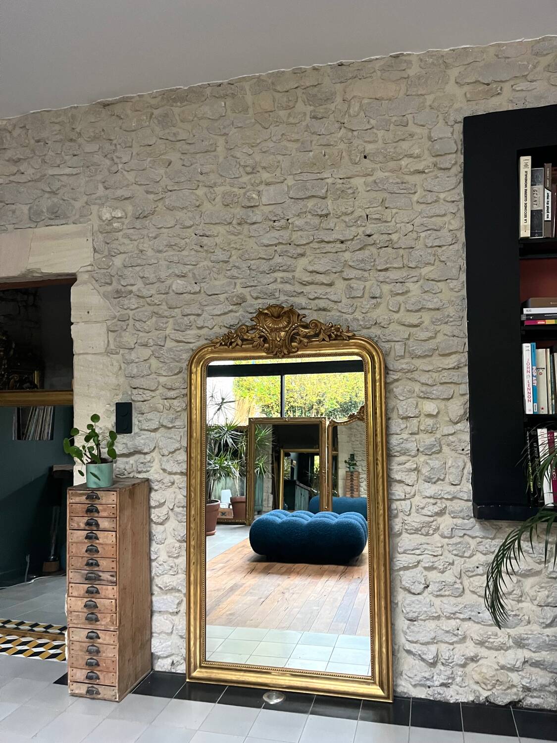 Antique mirror 173/94.5cm Louis-Philippe with a pediment and beaded overmantel.